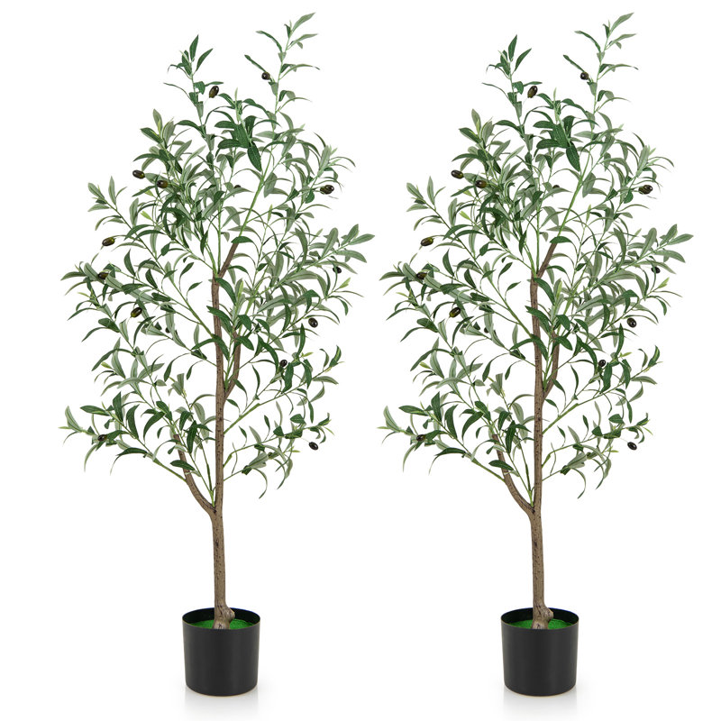 Ensemble de 2 oliviers artificiels de 4,5 pi avec 2 arbres artificiels en pot
