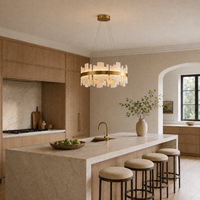 Lustre rond Correia 31,5 po en albâtre avec DEL à intensité variable pour îlot de cuisine