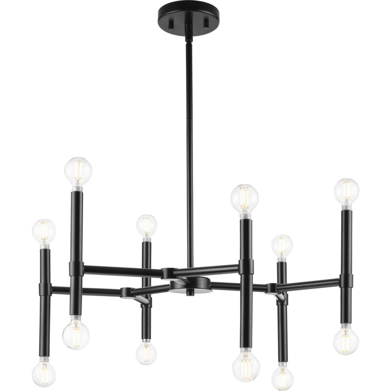 Lustre linéaire moderne à 12 lumières à intensité variable Wroblewski, Noir mat