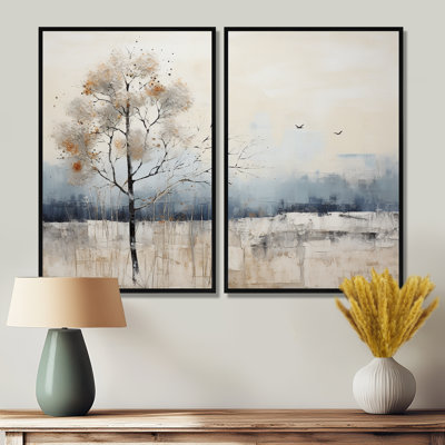 Minimalism Beige And Blue Countryside II - Country Wall Art