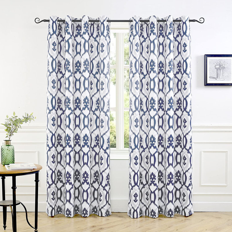 Ikat Room Darkening Curtain Pair, 52" W x 96" L, Navy
