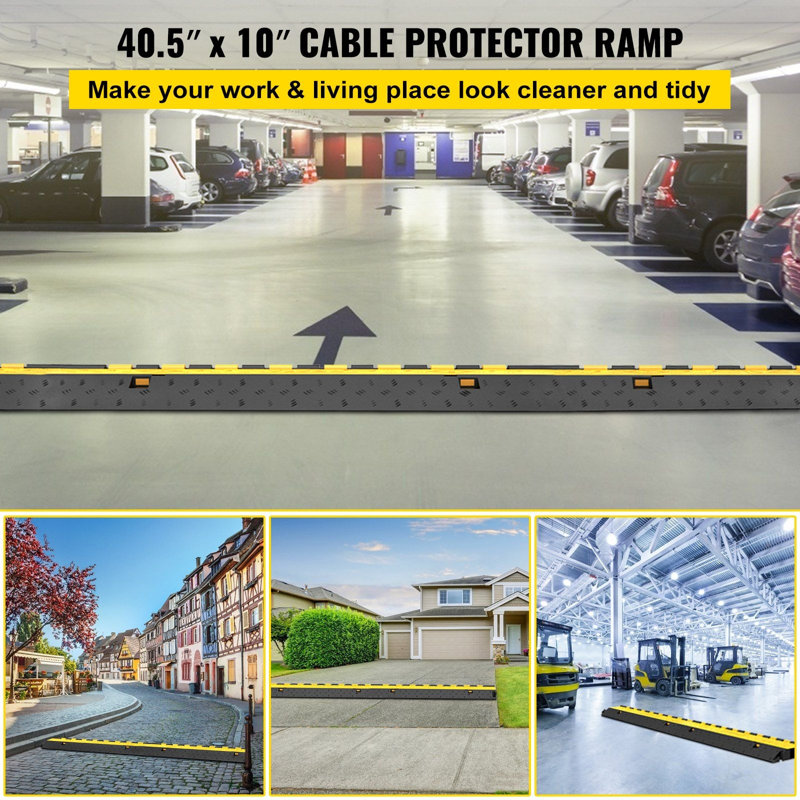 Rubber Cable Guard 40.5 x 10 x 2 in 5-Pack 2-Channel Wire Hose Protection Ramp Black/Yellow with 66000 lbs Capacity