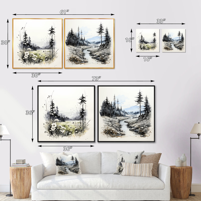 Faune sauvage, fleurs d'hiver - ensemble de 2 montagnes carrées, Cadre flottant brun, H 16 po x l 33 po