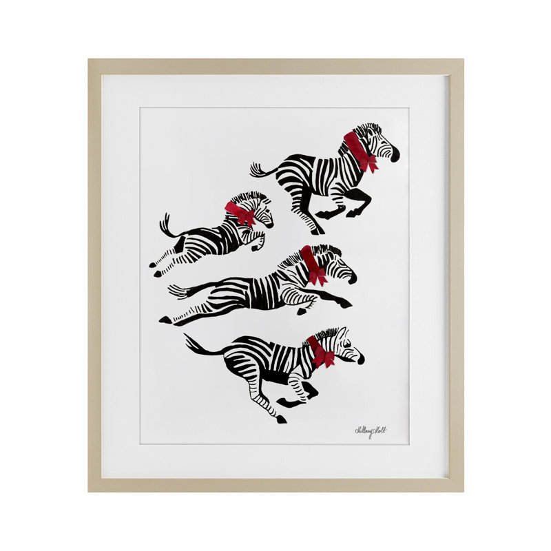 Imprimé encadré sous verre Zebra Stampede avec rubans, design par Hillary Holt, H 16 po x l 13 po, Cadre de récolte en pin
