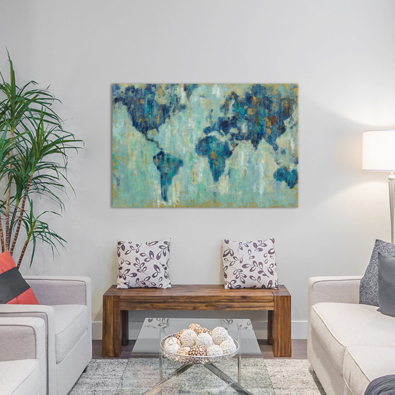« map of the world », reproduction d’art sur toile tendue, H 12 po x l 18 po x P 1,5 po