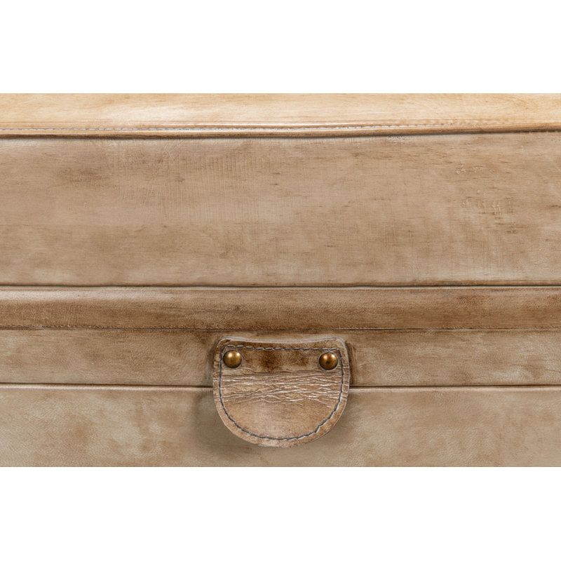 Beige Leather Upholstered Fliptop Storage Bench