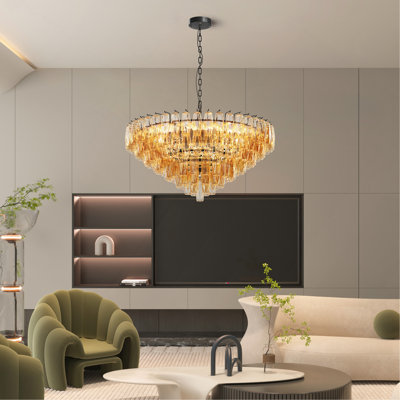 Lustre rond moderne, très grands lustres noirs de 37 po pour la salle à manger, plafonnier à 14 lumières avec tubes en verre fumé à niveaux, luminaire suspendu pour îlot de cuisine de chambre à coucher