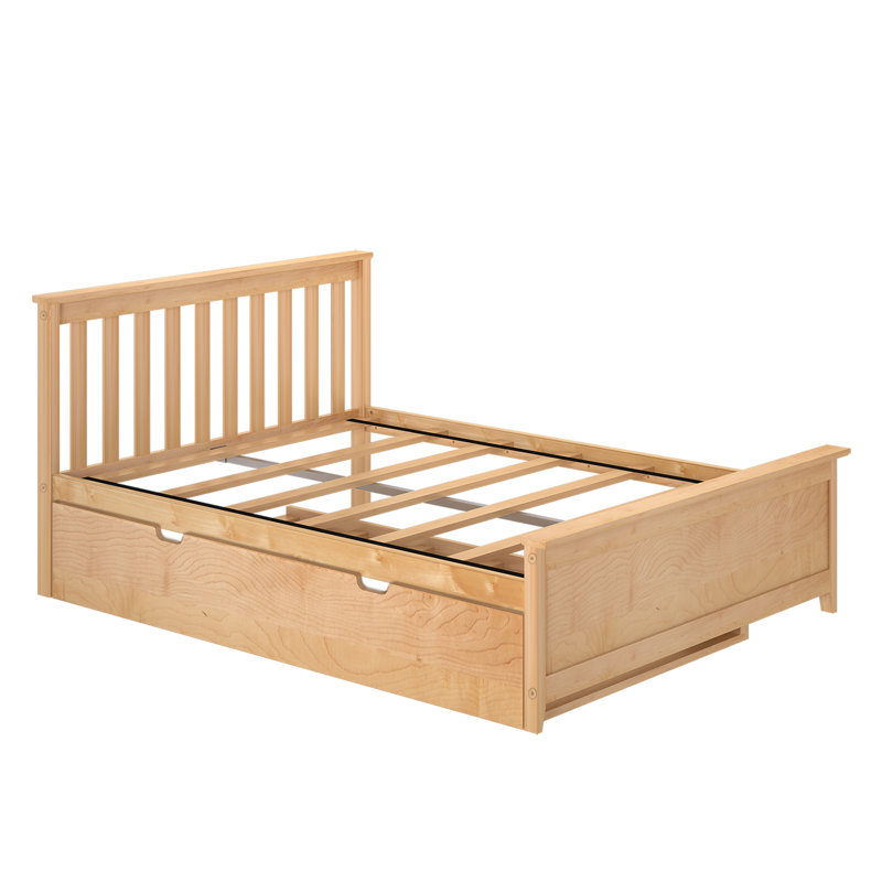 Lit plateforme double en bois massif avec lit gigogne Boling, Naturel, Lit double