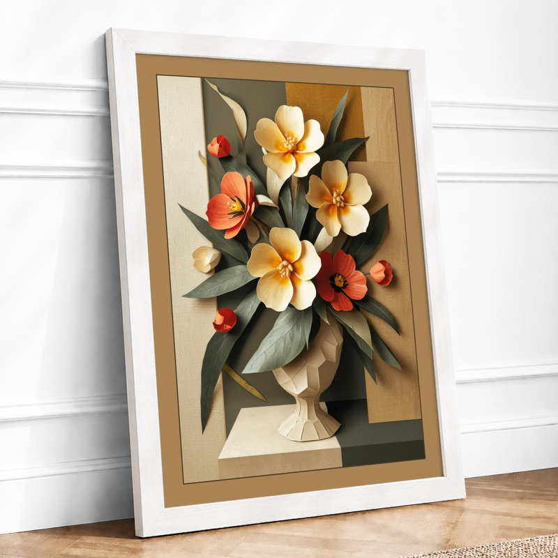 Pedestal Arrangement Botanical - Framed Print, A2 - 59.4 x 42.0 cm, White
