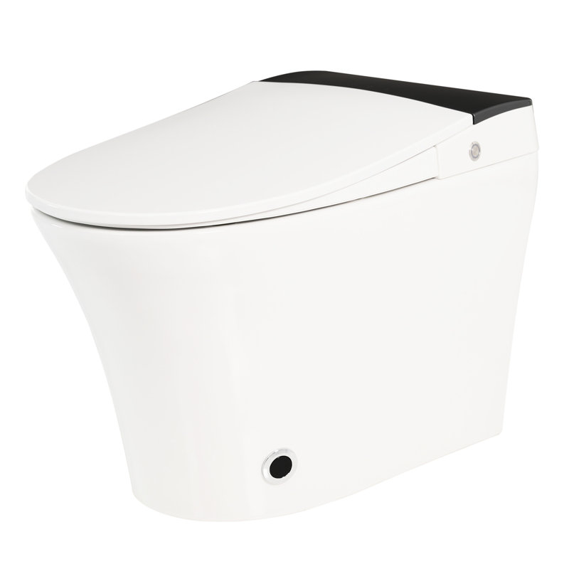 Toilette intelligente à siège chauffant, toilette monobloc avec chasse d'eau automatique, capteur de pied bleu nuit, commande à bouton, chasse d'eau en cas de panne de courant, couvercle à fermeture en douceur, siège de salle de bain blanc, fonction 