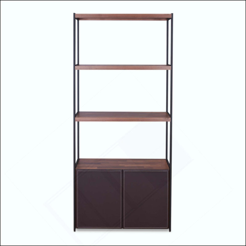 Bibliothèque avec tablettes spacieuses et armoire à portes, parfaite pour organiser et exposer