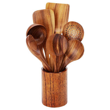 Wooden Utensil Set with a Holder (8 Piece)