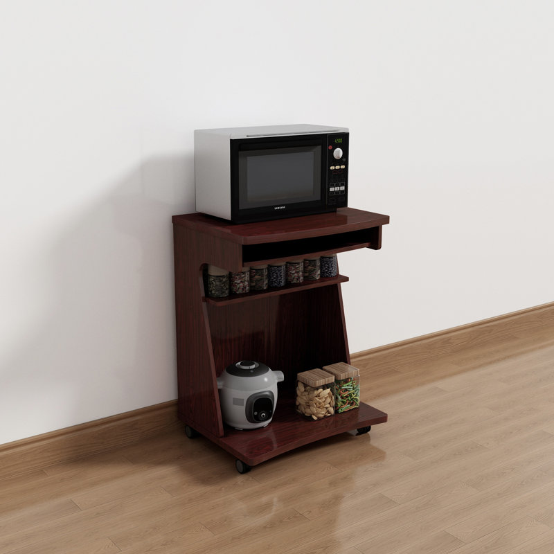 Utility Cart Microwave Cart Kitchen Cart Computer Cart one gliding shelf two shelves rounded corners mobile on rolling castor wheels red cocoa espresso color