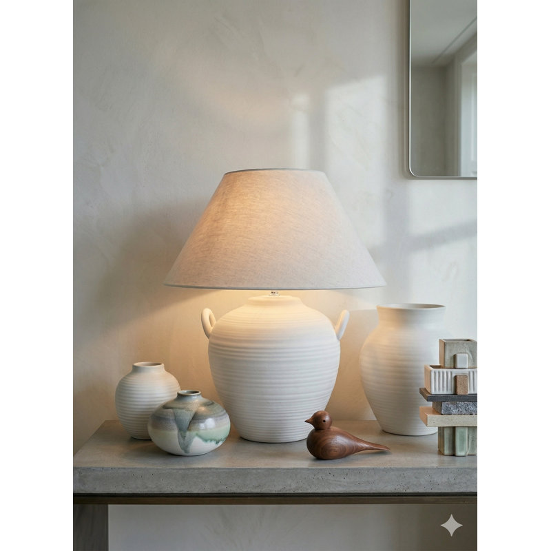 Ceramic Table Lamp, White, White