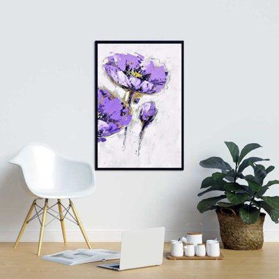Toile anémones mauves | Art encadré gris pour la décoration intérieure