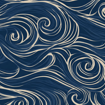 Peel and Stick Wallpaper Elegant Navy Blue Swirling Wave Cream Accents Contact Paper Removable Self Adhesive Wall Mural Wall Decor for Bedroom Kitchen Cabinets 17.7in x 118in