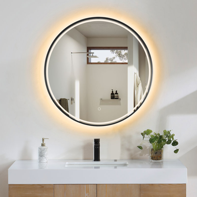 Metal Wall Mirror, Black, 32" x 32"