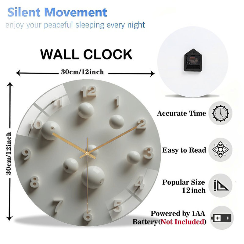 Horloge murale moderne minimaliste avec éléments d'art en 2 dimensions - horloge murale en verre 12 po