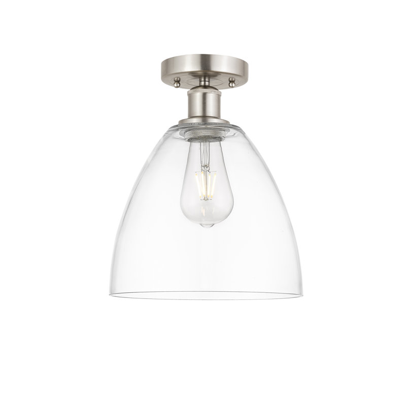 Plafonnier semi-encastré 1 lumière, Transparent, H 11,63 po x l 9 po x P 9 po, Nickel satiné brossé