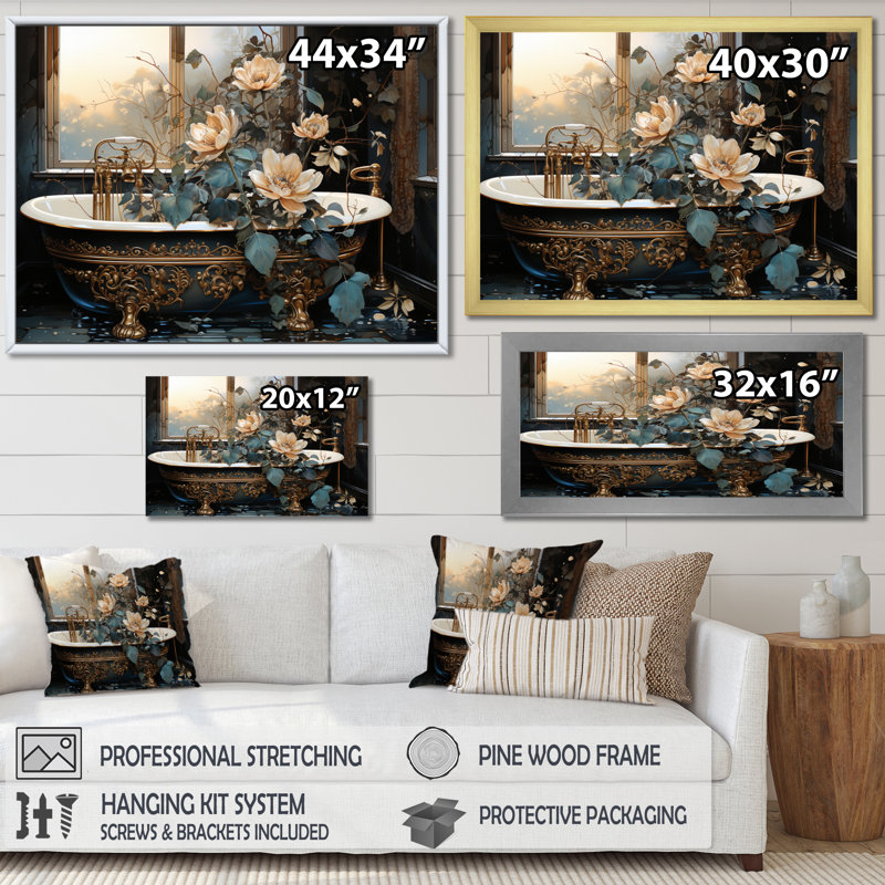 «Bathaign Made Of Gold II», impression d'art mural, H 16 po x l 32 po x P 1 po, Encadrement doré