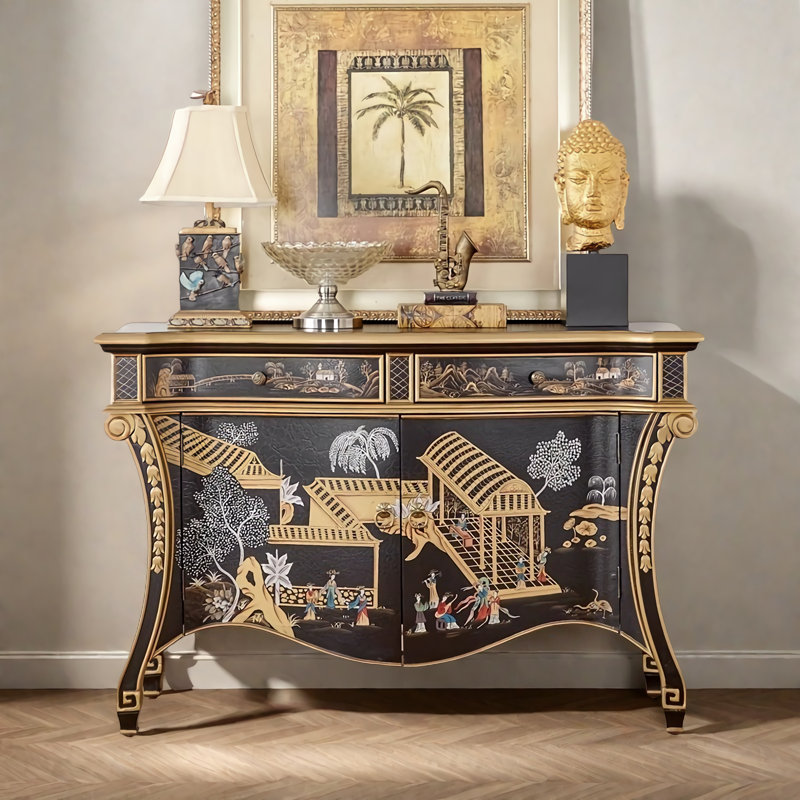 Vintage Hand-Painted Solid Wood Sideboard