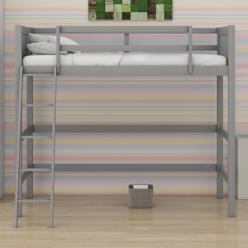 Wood Loft Bed With Ladder, Gray