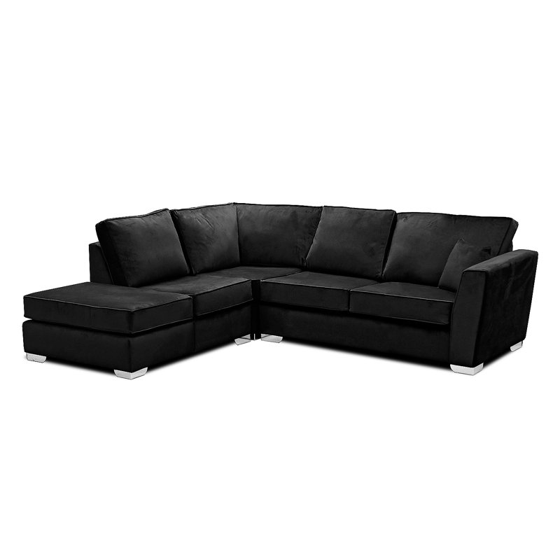 Quade 5 Seater Velvet Sofa & Chaise, Left Hand Facing, Black