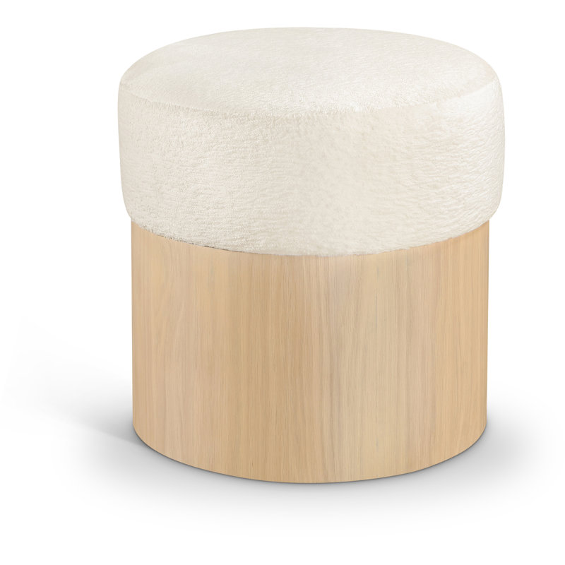 Asai Velour Fur Fabric Ottoman/Stool, Cream Velour Fabric, Natural