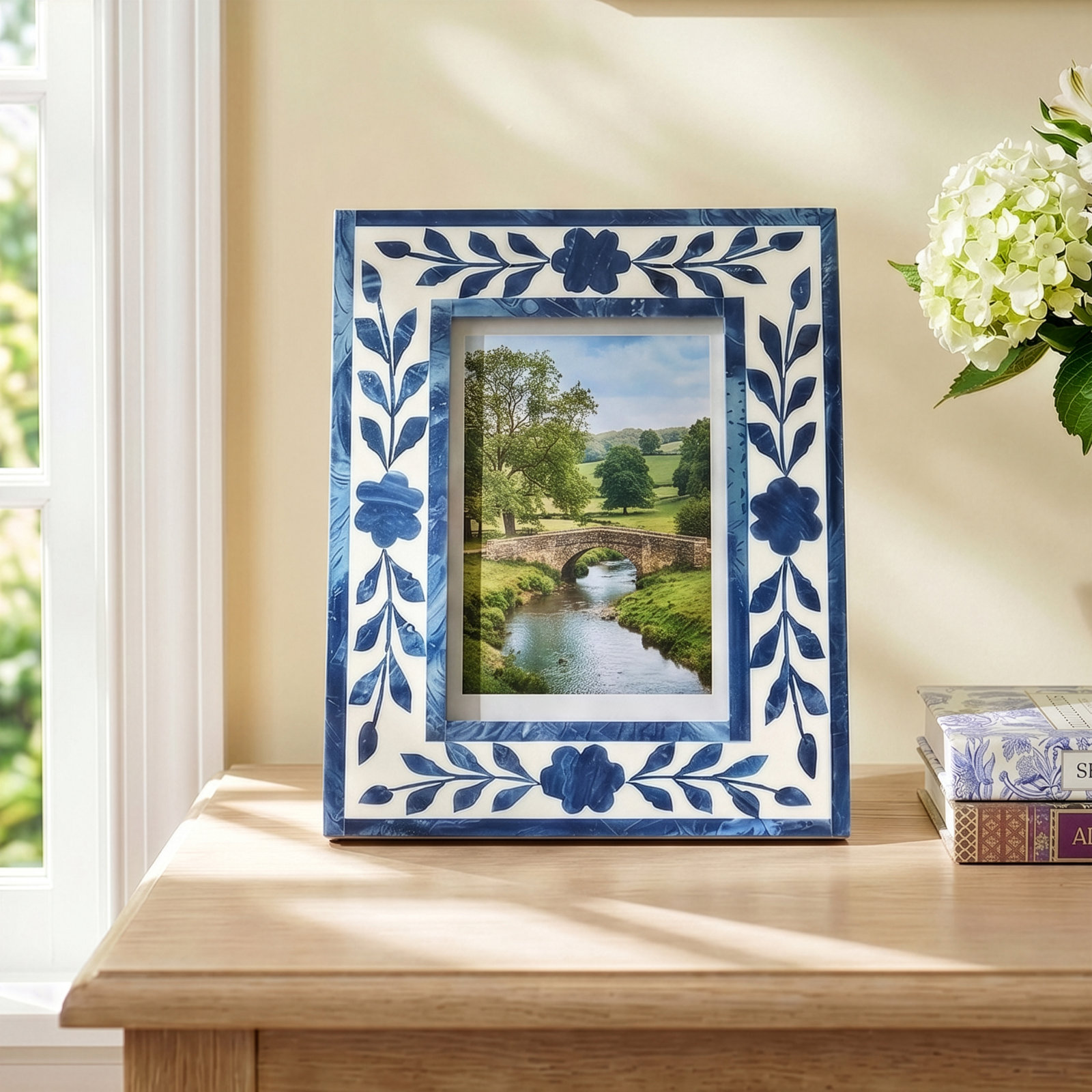 Amma Picture Frame, 7" x 9", Blue White