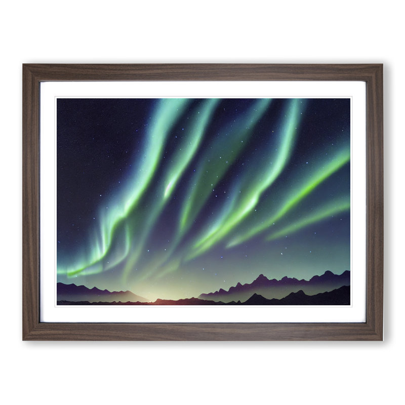 Heavenly Aurora Borealis - Single Picture Frame Print, 46cm H x 64cm W x 2cm D, Walnut