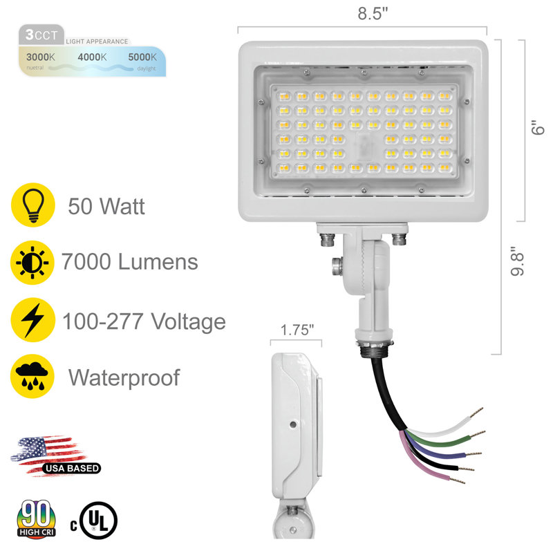 White 50W LED Outdoor Flood Light with Adjustable Mount