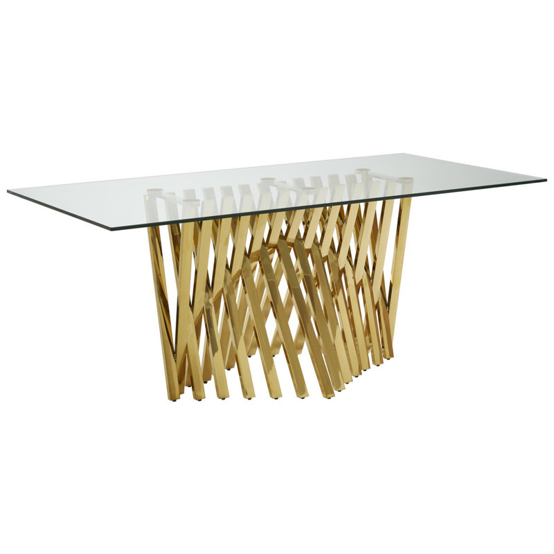 Hakon Glass Top Metal Base Dining Table, H75 x L180 x W90cm