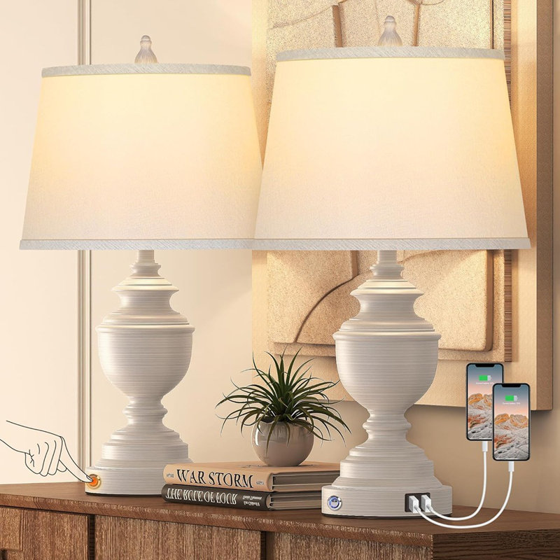 Ensemble de 2 lampes de table blanc délavé