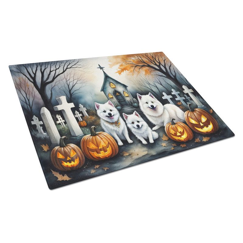 American Eskimo Spooky Halloween Glass Cutting Board Large
