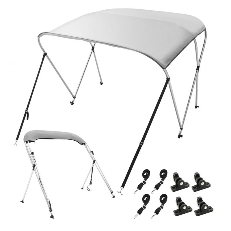 Housse pour bateau à 3 arceaux, toit en polyester 900D avec structure en alliage d'aluminium de 1 po, imperméable et pare-soleil, comprend une botte de rangement, 4 sangles et 2 poteaux de soutien