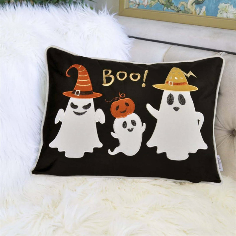 Coussin décoratif en velours d'Halloween Boo Ghost, Noir
