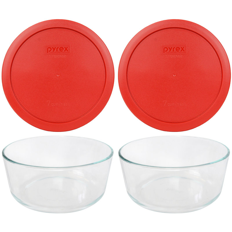 Pyrex (2) 7203 7-Cup Glass Bowls & (2) 7402-PC 6/7, Rouge coquelicot