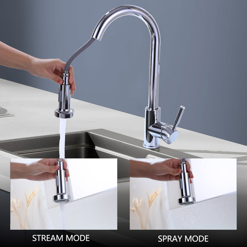 Pull Down Single Handle  Kitchen sink Faucet in Chrome, Chrome