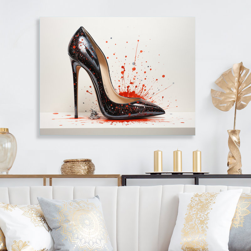 Jamay Red High Heels Sophistication II - Imprimé, H 30 po x l 40 po x P 1,5 po, Toile avec cadre flottant or