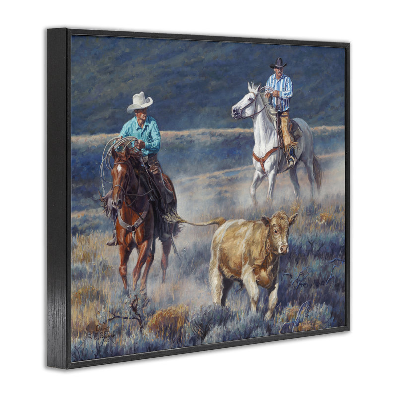 The Chase Cowboys, art de la giclée encadrée par David Graham, H 11 po x l 14 po, Giclée encadrée noir minuit