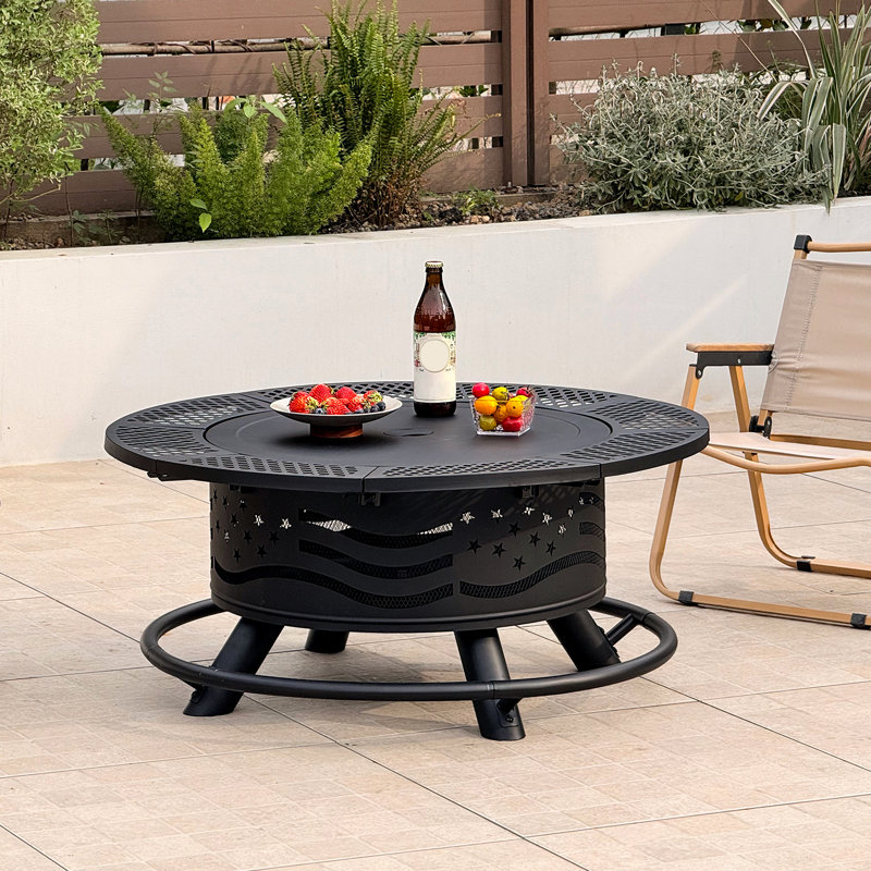Wood Burning Fire Pit Table with Grill, 29.5" H x 36" W x 36" D