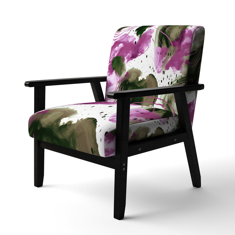 Abstract Pattern With Blue & Golden Textures II - Upholstered Modern Velvet Arm Chair, Pink/Brown/White/Green, Black