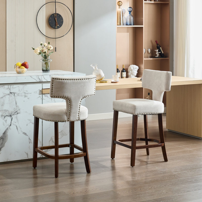 Ensemble de 2 tabourets de bar Mid-Century, Beige