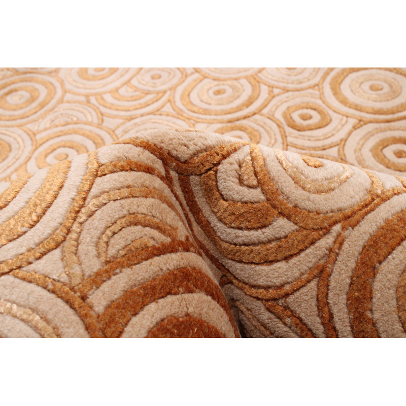 Tapis ivoire en laine noué à la main de conception unique 3 pi 9 po x 5 pi 9 po New Age