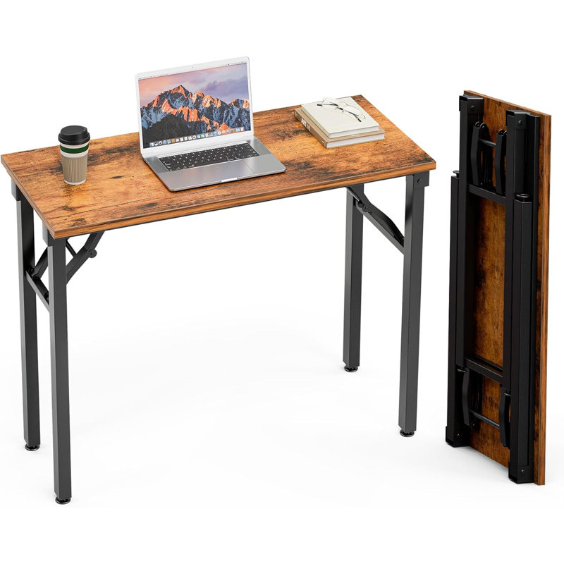 Small Computer Desk Folding Table - 35.8" Foldable Office Desk, No Assembly, Perfect for Small Spaces in Bedroom, Dorm, or Apartment, Portable Mini Desk or Study Table with Compact Design, Brown