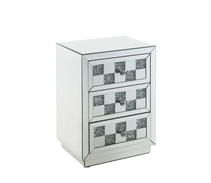 Luxurious Mirrored Glass and Faux Diamond 3-Drawer End Table