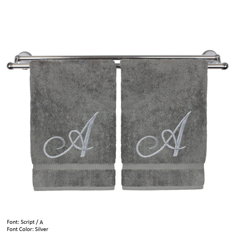 Ensemble de serviettes 2 pièces 100% coton Monogrammed, A, Gris/argent