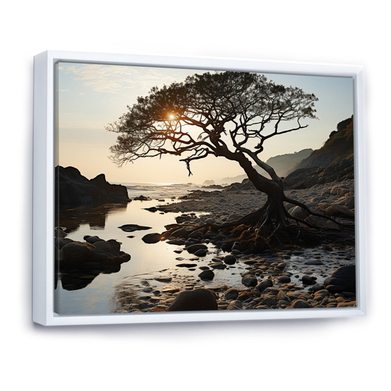 Plage côtière calme I - impression, H 24 po x l 32 po x P 1 po, Cadre flottant blanc