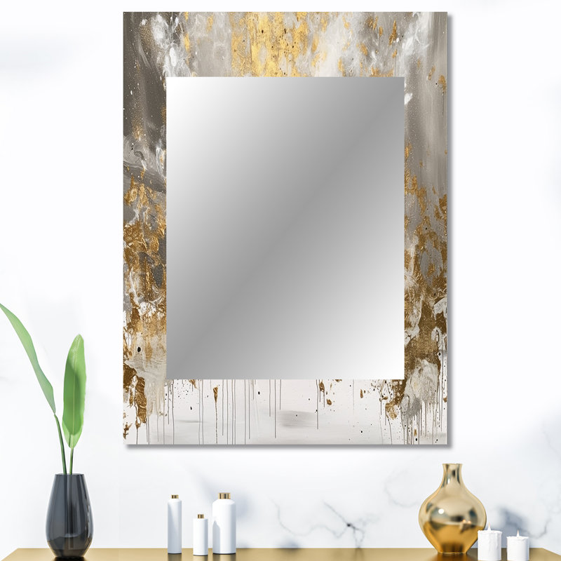 Golden Abstract - Abstract Unique Wall Mirror, Modern Mirror, Printed Metal Art, 40" x 30"