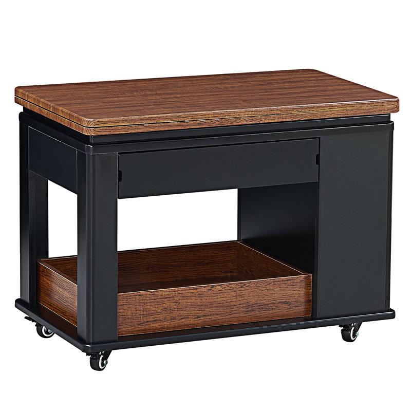 Table basse multifonctionnelle avec plateau pliable et roulettes, Black